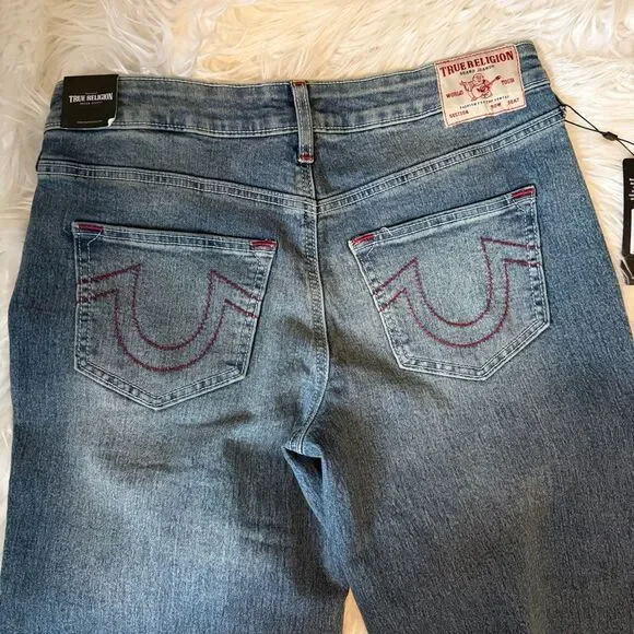 NWT True Religion Jeans Womens Bobbi Low Slung Baggy Blue Denim Stretch 28X32